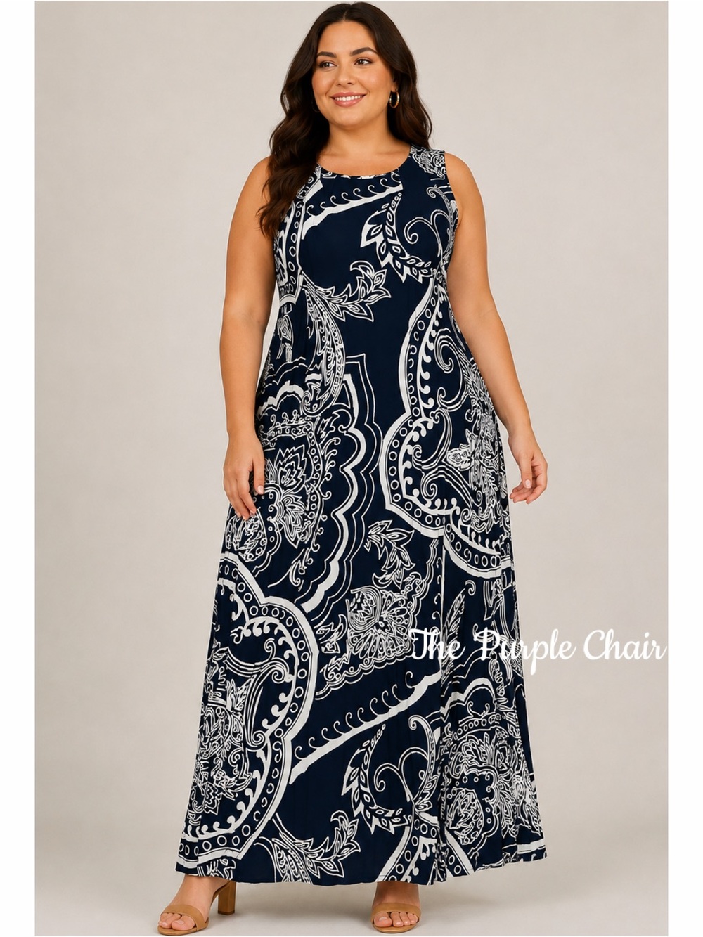 CHICOS NWT Navy/White Printed Sleeveless Scoop Neck Maxi Dress 4 (XXL 20/22)